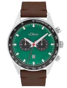 s.Oliver Herren Chronograph Quarz Armbanduhr aus Edelstahl mit Leder Band - 2033496