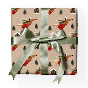 Santa Hunde Weihnachts Geschenkpapier mit fliegendem Weihnachts Hund und Weihnachtsbäumen  - G22158, 32 x 48cm