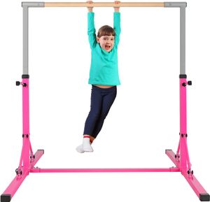 COSTWAY gymnastická horizontálna tyč, výškovo nastaviteľná gymnastická horizontálna tyč, horizontálna tyč, systém horizontálnych tyčí, tréningové vybavenie, cvičebná tyč na vnútorné použitie, domáci tréning ružový