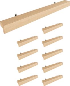 Sossai Holz Möbelgriffe aus Buche | GAH01 | Lochabstand 160mm, Länge 220mm, 10 Stück