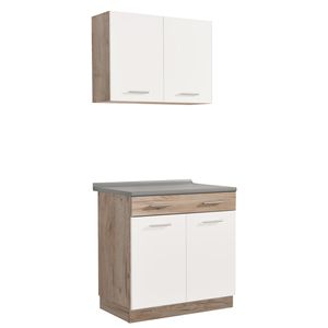 Homestyle4u 2360, Küche Modern Weiß Küchenzeile ohne Geräte Einbauküche Singleküche 80 cm Eiche Grau