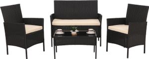 Poly-Rattan Garten-Garnitur MCW-N98, Sitzgruppe Lounge-Set, Metall Glas Stoff/Textil (180g/m²)  anthrazit, Kissen creme