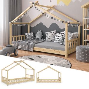 VitaliSpa Kinderbett Hausbett DESIGN 90x200cm Kinder Bett Holz Haus Hausbett natur