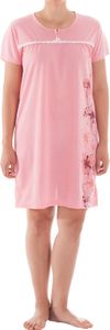 Romesa - Big Shirt kurzarm mit platzierten Blumen Druck an der Seite und Schleife, Größe:XL, Farbe:Rosa