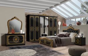 Schlafzimmer Set Alice Barock Design in Schwarz / Gold mit 180x200 cm Bett und 6 trg Kleiderschrank