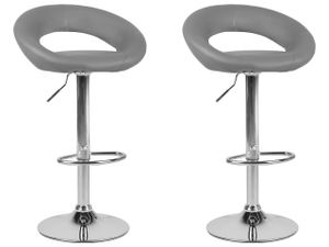 BELIANI Sada 2 barových stoličiek sivé čalúnenie z umelej kože podnožka otočný plynový zdvihák nastaviteľná výška minimalistický štýl