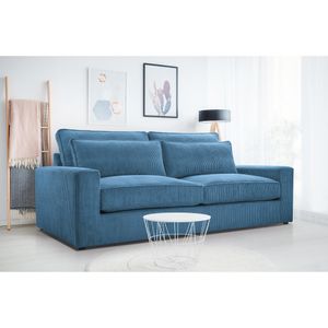 Sofa Como 221 cm Polstersofa aus Velours im modernes Stil Wellenfedern Wohnzimmer Couch, Stoff: lincoln 75 - blau