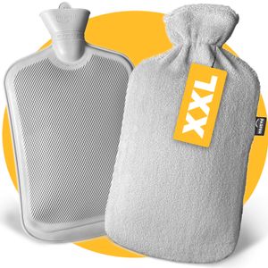 Wärmflasche XXL groß 3,5 Liter mit Bezug - Grau und Weiches Fleece Wärmflaschenbezug - Wärmeflasche für Babys, Kinder und Erwachsene
