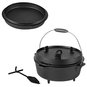 5,7 Liter Dutch Oven Feuerkessel Gusseisen Kessel Bräter Camping Grillpfanne BBQ