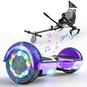 GEARSTONE 6.5" Hoverboard lila mit LED Light und Bluetooth mit Hoverkart schwarz für Erwachsene und Kinder, Smart Scooter mit Gokart