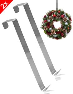 2x Edelstahl Kranzhalter für Türkranz - Türhaken für Kranz - Weihnachtskranz aus Metall - Haken Garderobe Kleiderhaken - Aufhänger für Haustür - innen und außen - 27cm