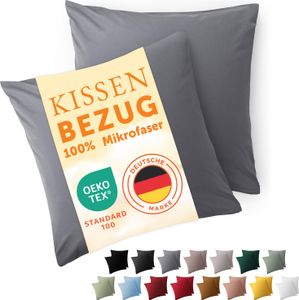 Blumtal Kissenbezug 40x40 cm im 2er Set weich  - Kissenhülle 40x40 cm - 40x40 cm Grau