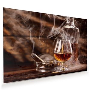 Glasbild Wandbild Glas Cognac, Zigarre 90x60cm in XXL für Wohnzimmer, Schlafzimmer, Badezimmer, Flur