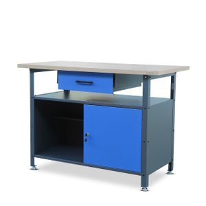 Werkbank mit Arbeitsplatte Werktisch mit Schublade Abschließbares Fach Verstellbare Füße Belastbar bis 400 kg Metall 120 cm x 60 cm x 85 cm Farbe: Anthrazit-Blau