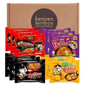 Kennenlernbox Buldak Box | Samyang Hot Chicken Ramen 12er MIX | Koreanische Hot Chicken Ramen 12er Mix zum Probieren