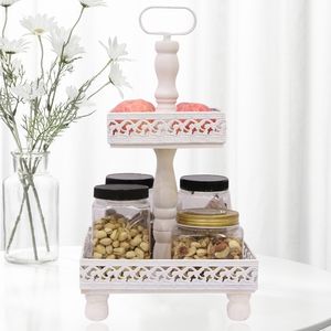 Mucola Etagere 2 Tier servírovanie doska slúži stojan Standetagere stojan Ovocná misa cukrárenské misa Vintage tortu stojan - biela sivá
