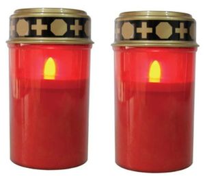 Grablicht mit LED Kerzenschein Grablichter Grableuchten Grabkerze Kerze Rot NEU 
