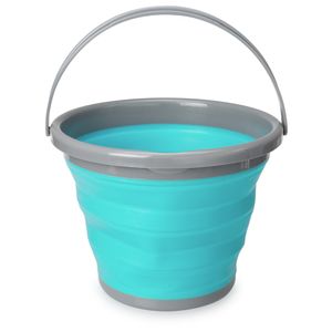 Navaris Falteimer Silikon Eimer faltbar - 10l Putzeimer für Reinigung Camping Angeln Küche - 10 Liter Haushaltseimer kompakt in Blau Grau