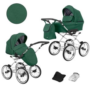 Kinderwagen ROMANTIC Sportwagen Babywagen Babyschale Komplettset Kinder Wagen Set 2 in 1 (grün, Rahmenfarbe: grau)