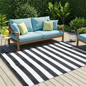 Teppich Outdoor Zweiseitig Wasserdicht Resistent Weiß Schwarz Picknick Strand Garten  180 x 270 cm