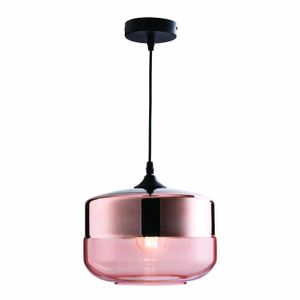 Lightbox dekorative Pendelleuchte im modernen Stil, geeignet für LED Leuchtmittel, höhenverstellbar, 1x E27 max. 60W, Metall/Glas - Schwarz/Kupfer