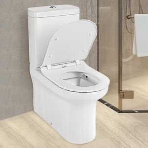 Randloses Stand-WC, Keramik-Toilette mit Spülkasten, Soft-Close und abnehmbarer Deckel, weiß