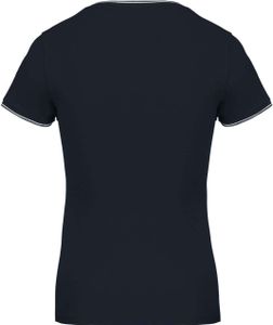 Kariban Damen T-Shirt V-Neck V-Ausschnitt Pique Polo Shirt Lady-Fit, Größe:XL, Farbe:Navy/Light Grey/White