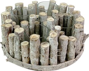 Adventskranz Holz Weihnachtsdeko mit 4 Gläsern Shabby Kranz Ø25xH10cm