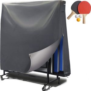 Smartpeas Outdoor-Abdeckung für Tischtennisplatten – PVC-Beschichtung | Geklebte Nähte | Belüftungsöffnungen – Wasserdichte Tischtennisabdeckung – UV-beständig und wetterfest – 185 x 165 x 70 cm – Plus: 2 Schläger