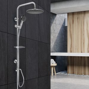 ECD Nemecko Sprchový systém z nehrdzavejúcej ocele, okrúhly dizajn, svetlo sivá/čierna, ručná sprcha s anti-calc tryskami, sprchová lišta s čiernou sprchovou hlavicou, inštalačný materiál Sprchová súprava Dažďová sprcha Sprchová hlavica