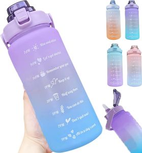 Trinkflasche Sport, Große Wasserflasche Auslaufsicher mit Zeitmarkierung und Strohhalm, Trinkflasche für Fahrrad,  Gym, Heim, Büro, Angeln, Outdoor, lila, 2L