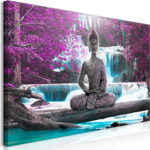 Wandbild Mega XXXL Buddha 250x125 cm Einteiliger XXL-Format Kunstdruck zur Selbstmontage Leinwandbilder moderne Bilder DIY Wanddekoration Wohnung Deko Wasserfall c-A-0137-ak-e