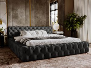 Čalúnená posteľ GRAINGOLD Glamour 160x200 cm Armani Bis - manželská posteľ Premium, zamatová látka, lamelový rám - posteľ so zásuvkou - čierna (Magic Velvet 2219)