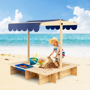 COSTWAY Sandkasten für Kinder aus Holz im Freien, Überdachter Sandkasten aus Ausgewähltem Zedernholz, Sandkasten-Spielzeug Hof-Spielstation für 3-12 Jahre Alte Kinder
