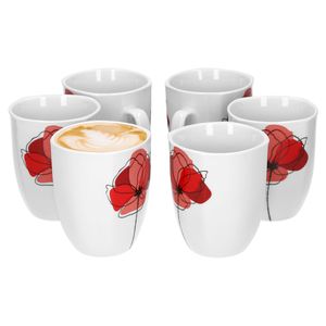 6er Set Kaffeebecher Monika 300-350ml 85x85mm Jumbo-Tasse XL-Kaffee Mohn-Blume Porzellan Gastro