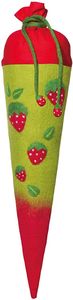 Schultüte gefilzt Motiv Erdbeeren Größe 70cm rund, mit Band und Rohling - Bezug 100% Wolle