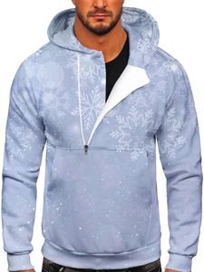 Herren Schneeflocke Print Sweatshirt Herbst Kapuze Weihnachts Warmer Halb Reißverschlusspullover, Farbe: Stil-B, Größe: 2xl