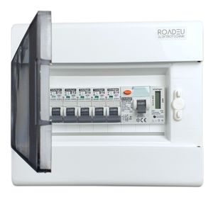 RoadEu - Leitungsschutzschalter Komplett mit Zähler, Fi Schutzschalter, Sicherungsautomat B 16A und B 10A 3+2 in einem Aufputz Sicherungskasten
