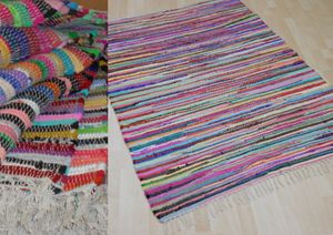 Teppich Fleckerl Fleckerlteppich Multicolor MALMÖ Baumwolle Handweb mit Fransen Größe: ca. 60x110 cm