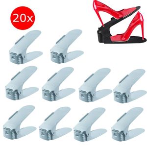 20 Stück Verstellbarer Schuhregale Set Rutschfest Schuhstapler 3 Höhenverstellbar Schuhaufbewahrung Schuhorganizer, blau