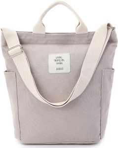 Damen Umhängetaschen groß Tasche Casual Handtasche Canvas Chic Damen Schultertasche Henkeltasche für Schule Shopping Arbeit Einkauf (Grau)