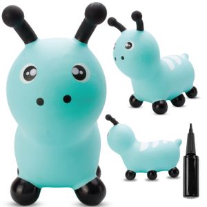 SUN BABY skákací zvířátka od 1 roku s pumpičkou nafukovací skákací hračka z vysoce kvalitní a odolné gumy modrá housenka