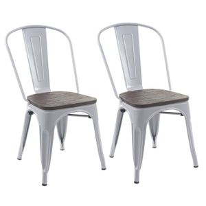 2er-Set Stuhl HWC-A73 inkl. Holz-Sitzfläche, Bistrostuhl Stapelstuhl, Metall Industriedesign stapelbar  grau