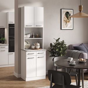 Livinity® Küchenblock R-Line, 60 cm mit Arbeitsplatte, Weiß Hochglanz