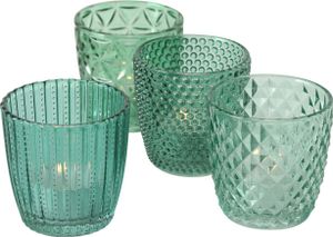 Boltze Windlicht Set Marilu 4-teilig petrol Deko-Gläser Teelichter 8 cm