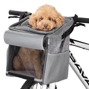 Navaris Hundekorb Fahrrad vorne 10kg - Fahrradkörbe für Hunde und Katzen - Hundefahrradkorb Hunderucksack Katzenrucksack - Transporttasche Rucksack - Transportrucksack Grau