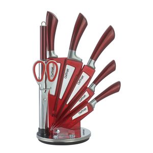 8-teiliges Profi Messer-Set Messerblock sehr hochwertiges Selbstschärfen Messer Küchenmesser Set Kochmesser Edelstahl in Rot