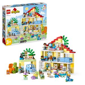 LEGO 10994 DUPLO 3-in-1-Familienhaus, Puppenhaus für Mädchen und Jungen aus Bausteinen, mit Push&Go Auto, 5 Figuren, 2 Tieren und Spielzeug-Lampe, Spielhaus-Geschenk für Kleinkinder ab 3 Jahren
