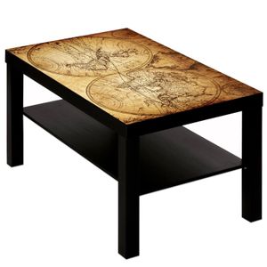 Couchtisch Tisch mit Motiv Bild Weltkarte Globus Antik : Schwarz