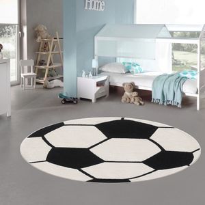 Runder Fußball-Teppich Weich & Strapazierfähig für Kinderzimmer & Wohnzimmer in schwarz weiß Größe - 120 cm Rund